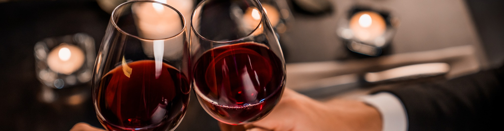 A couple toasting with wine glasses.