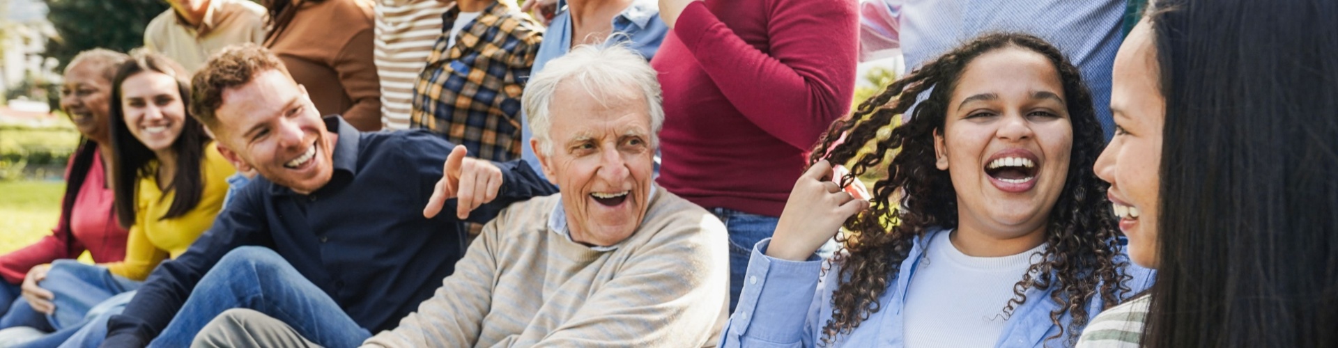 A multigenerational, diverse group of friends