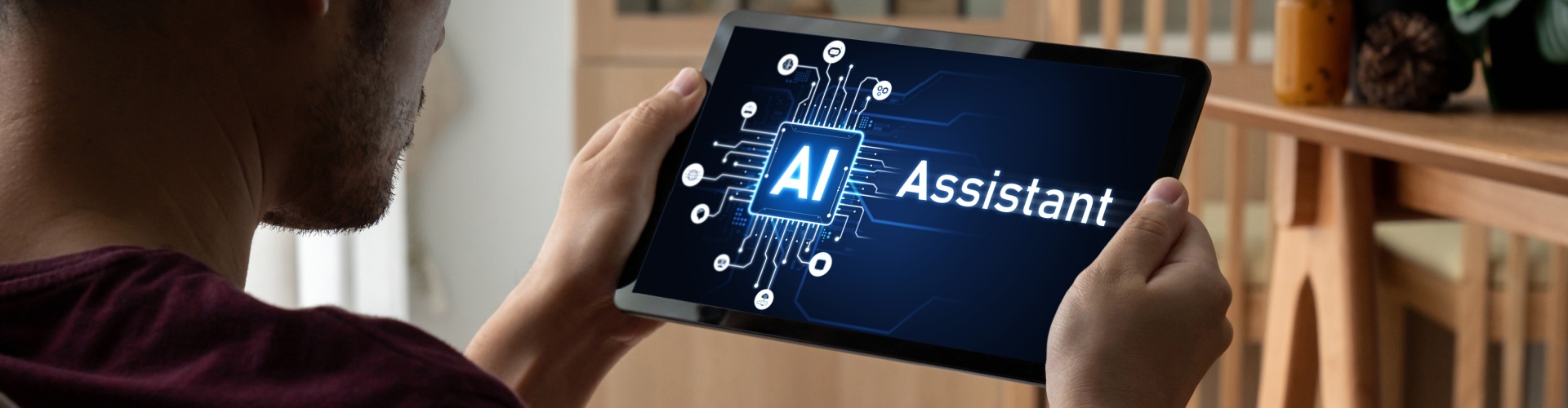 Someone using an AI assistant on a tablet.